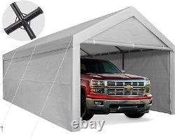 Auvent de carport 10X20 robuste avec cadre métallique et toit en style à pic pour garage portable