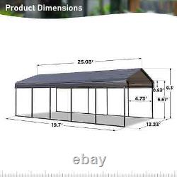 Auvent de carport extérieur en métal robuste de 12 x 25 pieds abri de voiture abri de voiture.