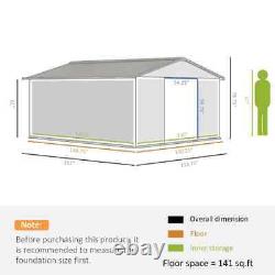 Cabanon de jardin de rangement extérieur, en acier galvanisé résistant à la rouille 10x12ft, gris clair