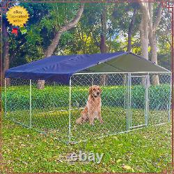 Cage pour chien en métal de 10'x10' avec toit couvert, enclos extérieur pour jouer - Grande cage pour ferme aux États-Unis
