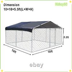 Cage pour chien en métal de 10 x 10 x 5,5 pieds avec toit et couverture pour enclos extérieur de ferme