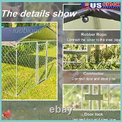 Cage pour chien en métal de 10x10 pieds avec toit et couverture pour enclos extérieur de grande ferme.