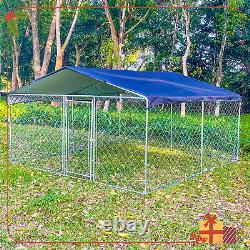 Cage pour chien en métal de 10x10 pieds avec toit et couverture pour enclos extérieur de grande taille dans une ferme