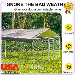 Cage pour chien en métal de grande taille de 10x10 pieds avec toit et couverture, idéal pour une utilisation en plein air dans une ferme aux États-Unis.