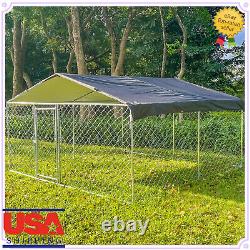 Cage pour chien en métal de grande taille de 10x10 pieds avec toit et couverture, idéal pour une utilisation en plein air dans une ferme aux États-Unis.