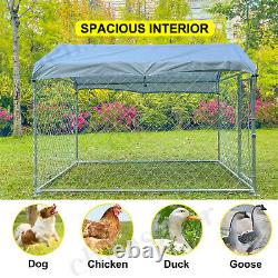 Chenil d'extérieur en métal pour chien avec enclos, cage ombragée et couverture de jeu.