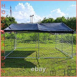 Chenil pour chien d'extérieur de 10 x 10 x 5,6 pi en métal, grande cage de jeu avec couverture de toit