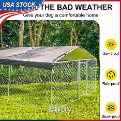 Chenil pour chien de 10 x 10 pieds, cage pour animaux de compagnie en métal pour l'extérieur avec toit et couverture, États-Unis.