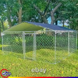 Chenil pour chien en métal avec enclos extérieur, abri pour animaux avec toit imperméable