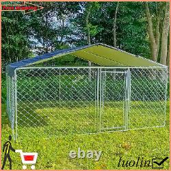 Chenil pour chien en métal avec enclos extérieur, caisse, cage, abri pour animaux avec couverture étanche.