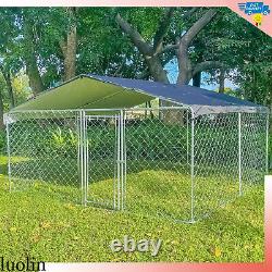 Chenil pour chien en métal avec enclos extérieur, maison, cage, abri pour animaux avec couverture imperméable.