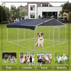 Chenil pour chien extérieur de 10x10 pieds avec parc pour animaux de compagnie en métal, clôture verrouillable avec couverture