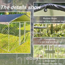 Chenil pour chien extérieur en métal de 10 x 10 pieds avec enclos de jeu, grandes cages pour chien à l'extérieur avec toit