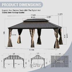 Domi 12' x 18' Gazebo à toit rigide en aluminium à l'extérieur avec double toit en acier galvanisé.