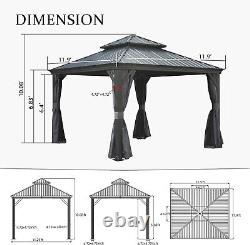 Domi 12x12FT Gazebo Dur extérieur avec toit en aluminium double, rideaux et filet, gris