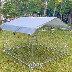 Enclos de jeu pour chien robuste, grande cage pour animaux avec clôture en métal et toit pour l'exercice à l'extérieur.