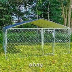 Enclos extérieur pour chien de 10 x 10 pieds avec toit et couverture - Grande cage pour exercice et clôture pour animaux domestiques