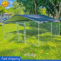 Enclos extérieur pour chien de 10 x 10 pieds, grande cage, clôture d'exercice pour animaux de compagnie avec toit et couverture