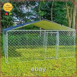 Enclos extérieur pour chien, grande cage d'exercice pour animaux de compagnie avec clôture en métal et toit couvrant
