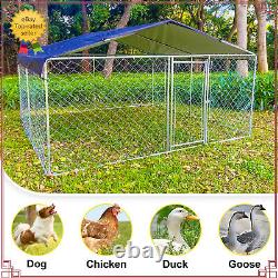 Enclos extérieur pour chien, grande cage d'exercice pour animaux de compagnie avec clôture en métal et toit couvrant
