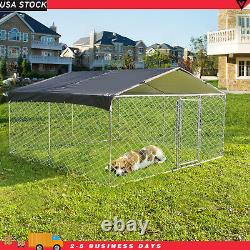 Enclos pour chien de plein air de 10x10 pieds, grande cage d'exercice pour animaux de compagnie en métal avec toit.