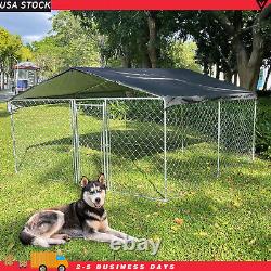 Enclos pour chien de plein air de 10x10 pieds, grande cage d'exercice pour animaux de compagnie en métal avec toit.