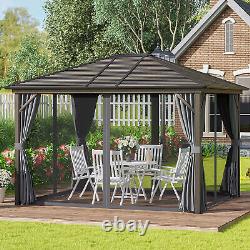 Gazebo de jardin extérieur avec toit en métal de 10x12 pieds, pavillon et auvent