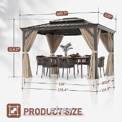 Gazebo dur extérieur de 10x12 pieds avec toit en acier galvanisé et rideaux & filet