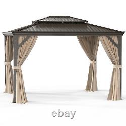 Gazebo dur extérieur de 10x12 pieds avec toit en acier galvanisé et rideaux & filet