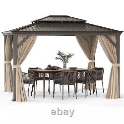 Gazebo dur extérieur de 10x12 pieds avec toit en acier galvanisé et rideaux & filet