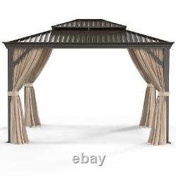 Gazebo dur extérieur de 10x12 pieds avec toit en acier galvanisé et rideaux & filet