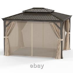 Gazebo dur extérieur de 10x12 pieds avec toit en acier galvanisé et rideaux & filet