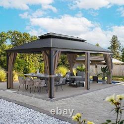 Gazebo en métal à toit rigide, auvent double en acier galvanisé pour l'extérieur, 12'x20'