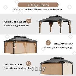 Gazebo en métal avec toit rigide, auvent double en acier galvanisé pour l'extérieur, 12'x16'