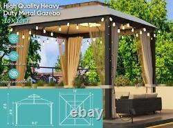 Gazebo en métal avec toit souple de 10x10 pieds en acier galvanisé pour jardins et terrasses extérieurs