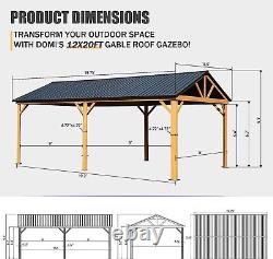 Gazebo extérieur rigide de 12' x 20' avec cadre en aluminium imitation bois teck