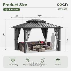 Gazebo rigide 10'X12', auvent en aluminium avec toit en acier galvanisé double