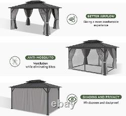 Gazebo rigide 10'X12', auvent en aluminium avec toit en acier galvanisé double