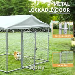 Grand chenil pour chien avec enclos en acier galvanisé, parc pour animaux avec toit