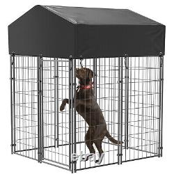 Grand chenil pour chien d'extérieur BingoPaw en métal lourd galvanisé avec toit, enclos de jeu pour animaux de compagnie