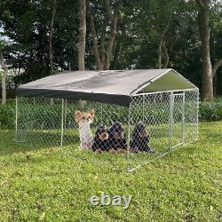 Maison de chenil extérieur pour animaux de compagnie de 10x10x6ft avec enclos et toit couvert