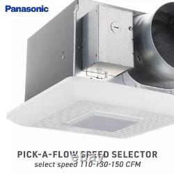 Panasonic Whisperceiling DC Avec Lumière Led, Pick-a-flow 110, 130 Ou 150 Cfm Plafond