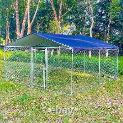 Parc à chiens extérieur 1010f5.5ft avec cage, clôture d'exercice pour animaux de compagnie et toit avec couverture.
