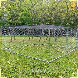 Parc pour chiens extérieur de 10x10 pieds, grande cage d'exercice pour animaux de compagnie avec clôture métallique et toit, États-Unis.