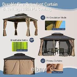 Pavillon de jardin dur 10' x 12' en aluminium avec toit double en acier galvanisé