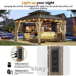 Pavillon de jardin moderne avec toit rigide 12' x 14' et 4 lumières LED