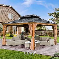 Pavillon de jardin rigide extérieur de 12'x14' avec structure en aluminium revêtu de bois pour patio