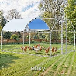 Poulailler à toit rond avec enclos pour poules de 13'x 9.8'x 6.4' en acier galvanisé