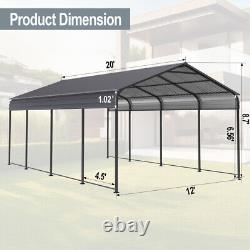 Tente de voiture Métal Abri d'auto 12×20 pieds Garage Auvent Toit et Cadre en Acier Galvanisé